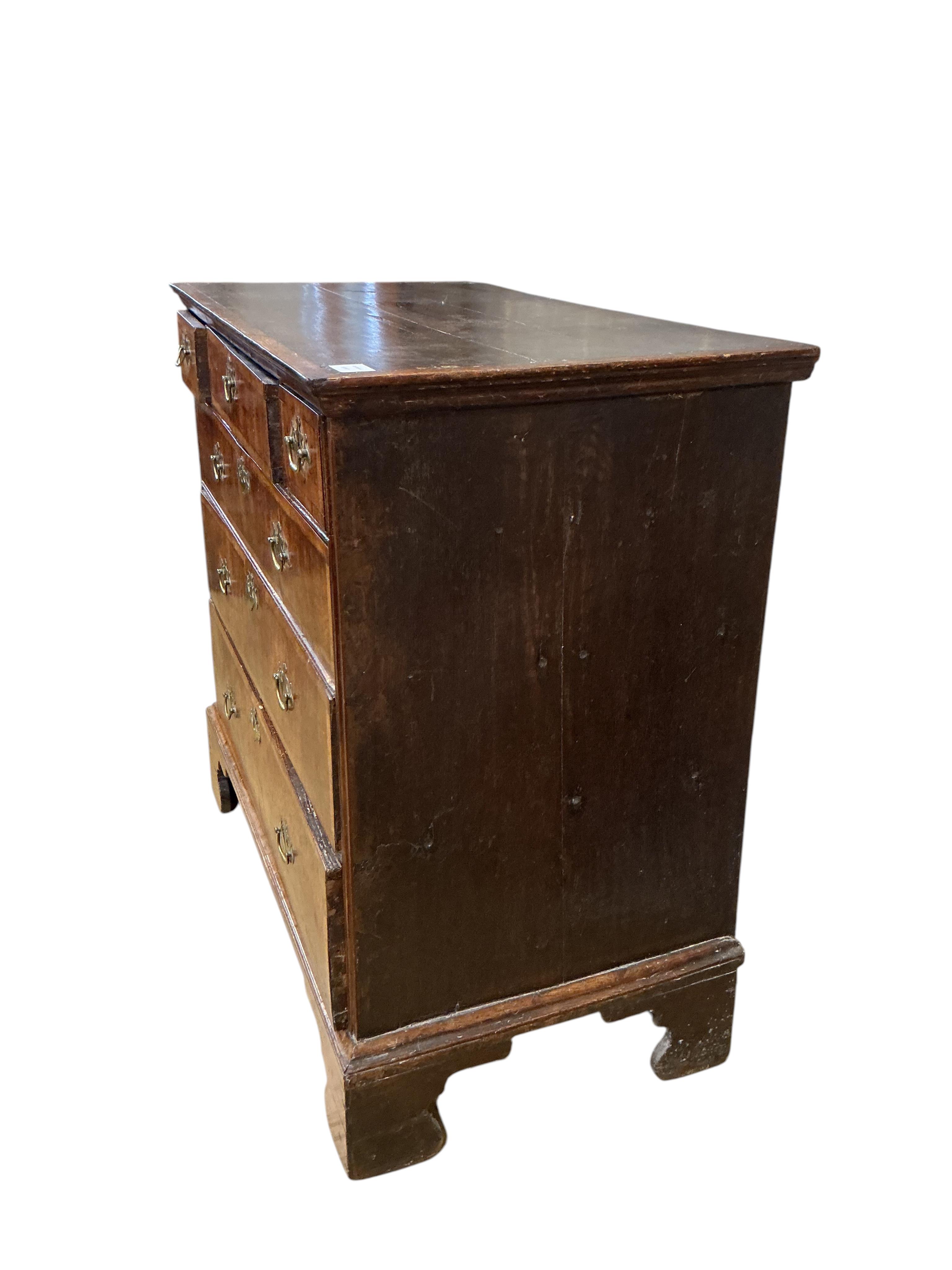 An 18th century oak and banded walnut six drawer chest, width 96cm, depth 53m, height 93cm